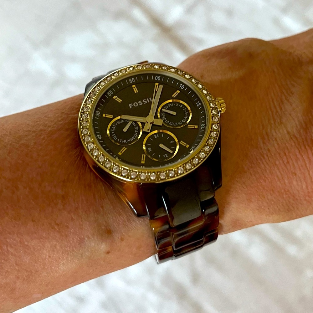Fossil tortoise shell and gold detail watch